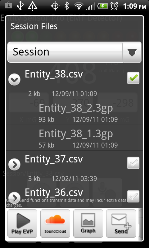 Captured EMF and EVP data from Entity Sensor Pro